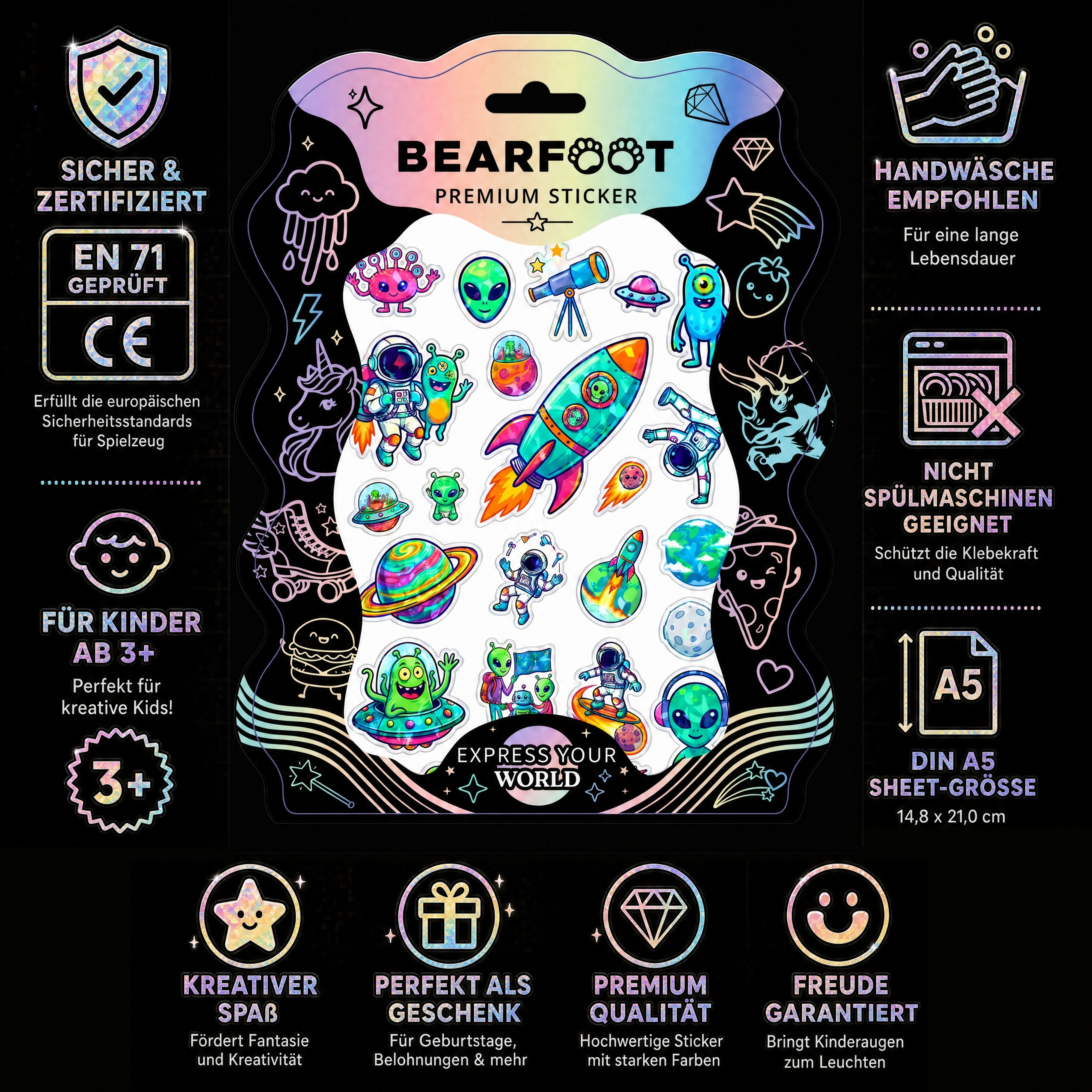 bearfoot-premium-sticker-space-aufkleber-din-a5-holografisch image 3