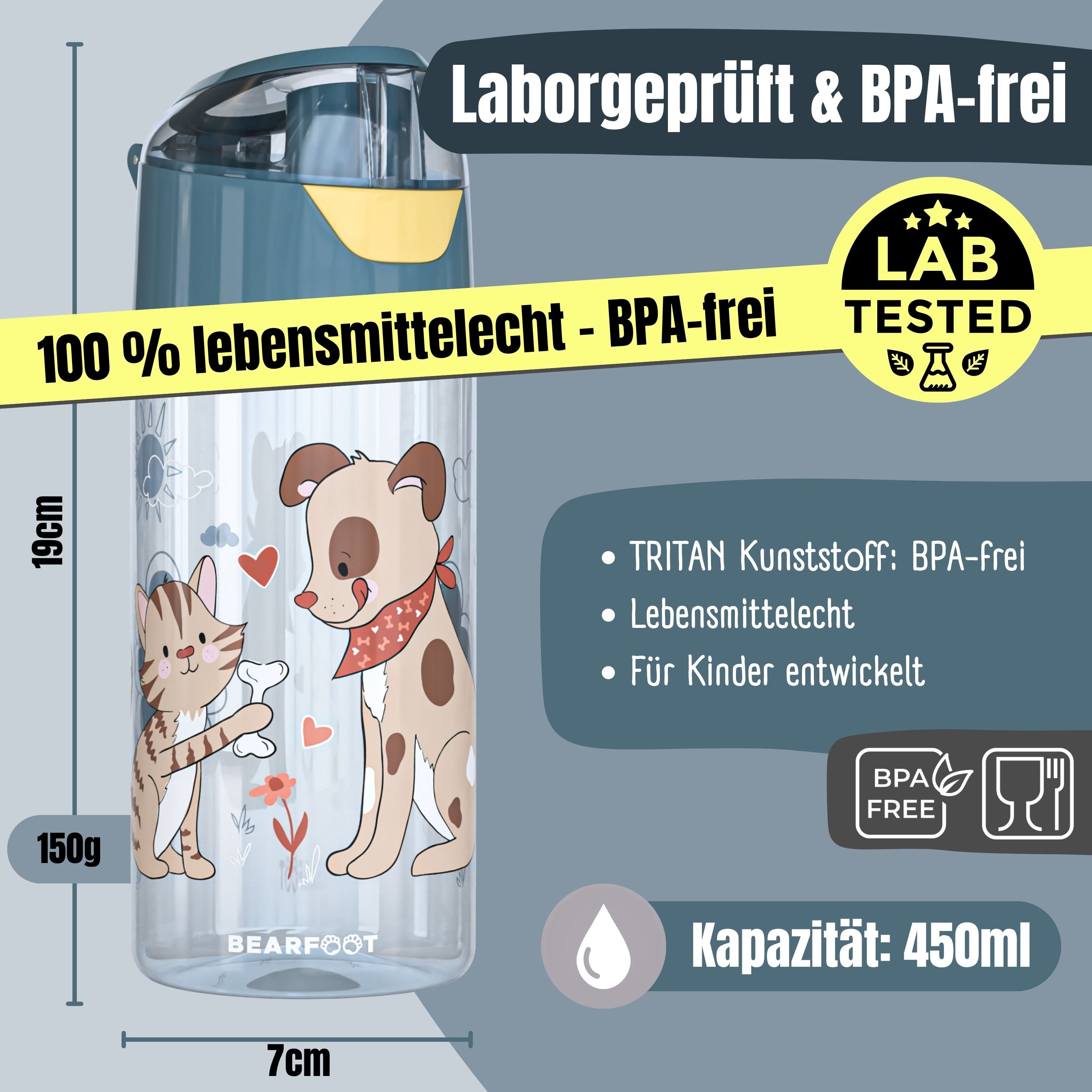 bearfoot-trinkflasche-kinder-450ml-hund-katze-blau-tritan image 3