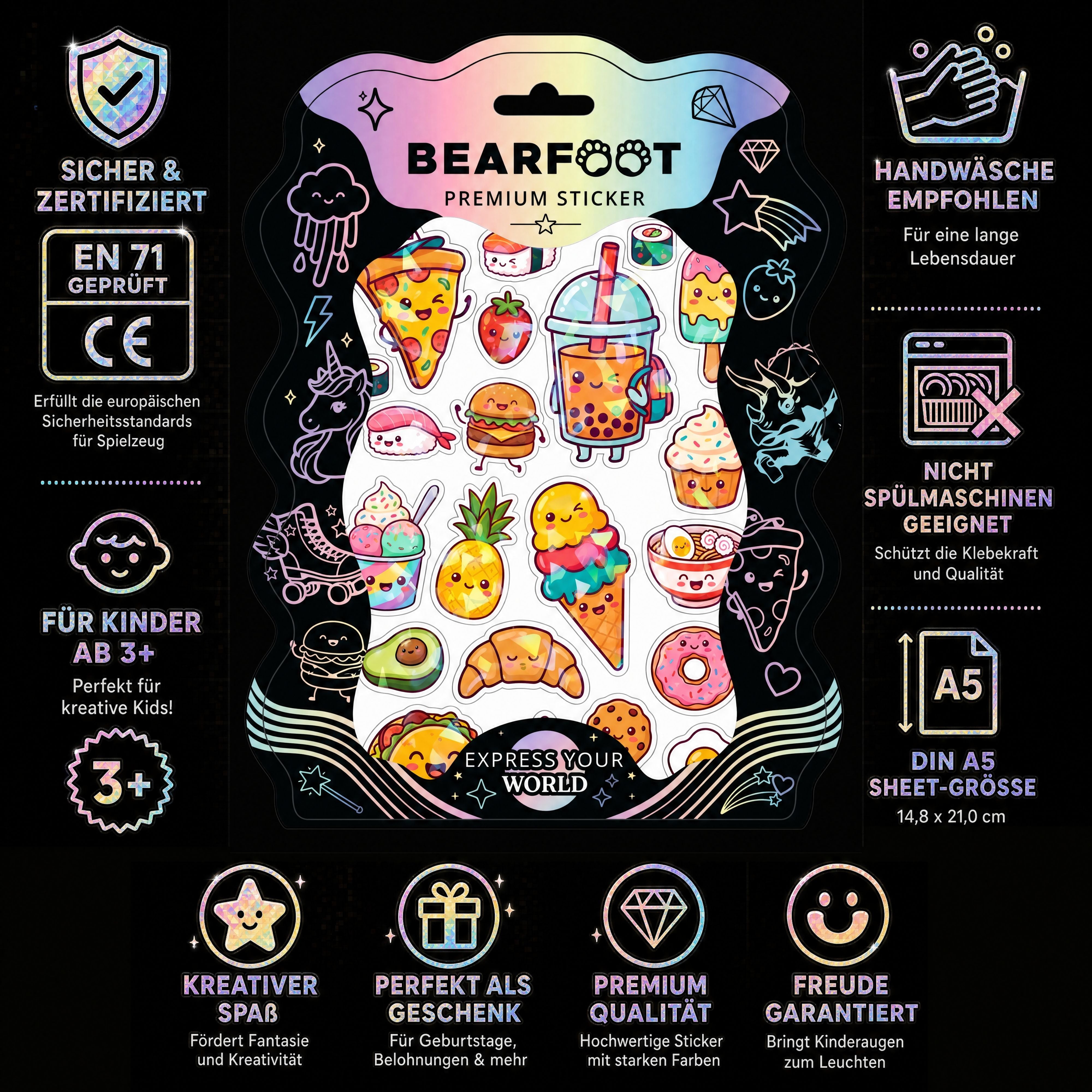 bearfoot-accessoires-premium-sticker-holografisch-din-a5-food image 3