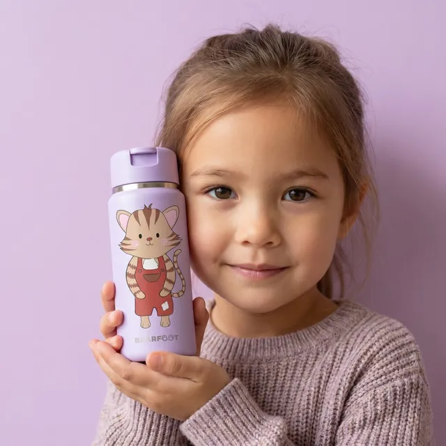 bearfoot-tiny-katze-lila-isolierflasche-200-ml-mit-strohhalm image 1