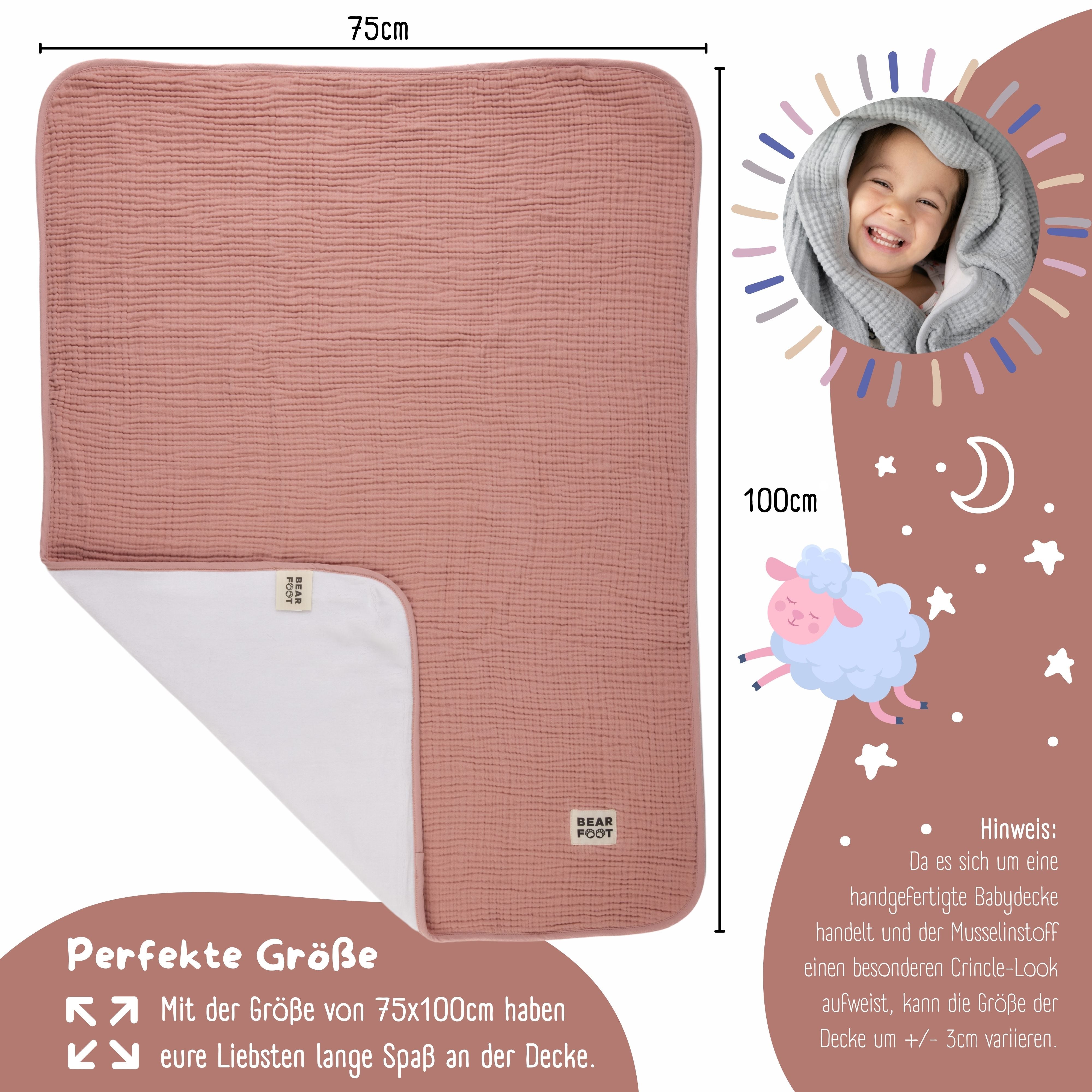 bearfoot-babydecke-musselin-fleece-rosa-kuscheldecke image 2