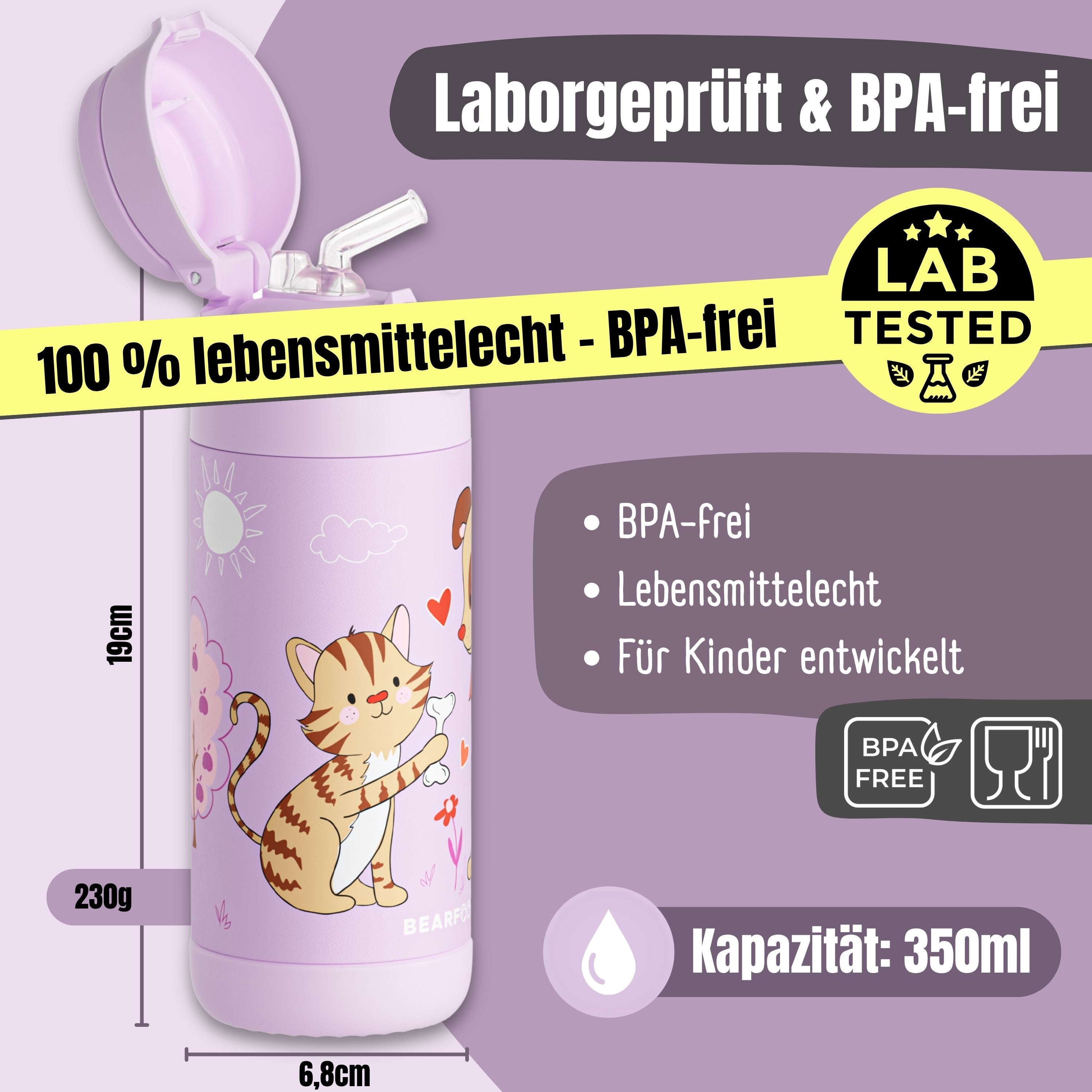 bearfoot-trinkflasche-hund-katze-lila-edelstahl-350-ml image 5