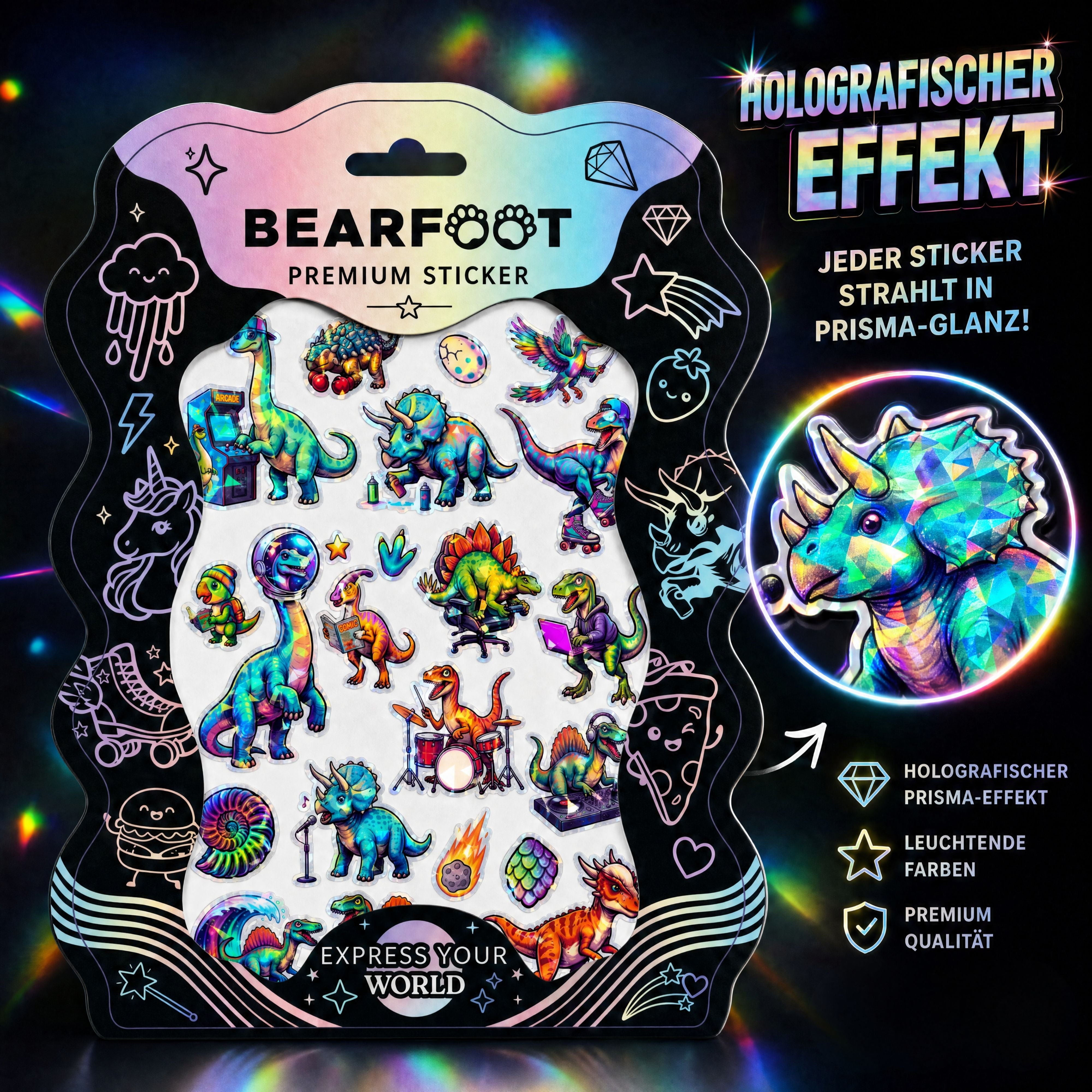 bearfoot-accessoires-dino-din-a5-sticker-holografisch-prisma image 2
