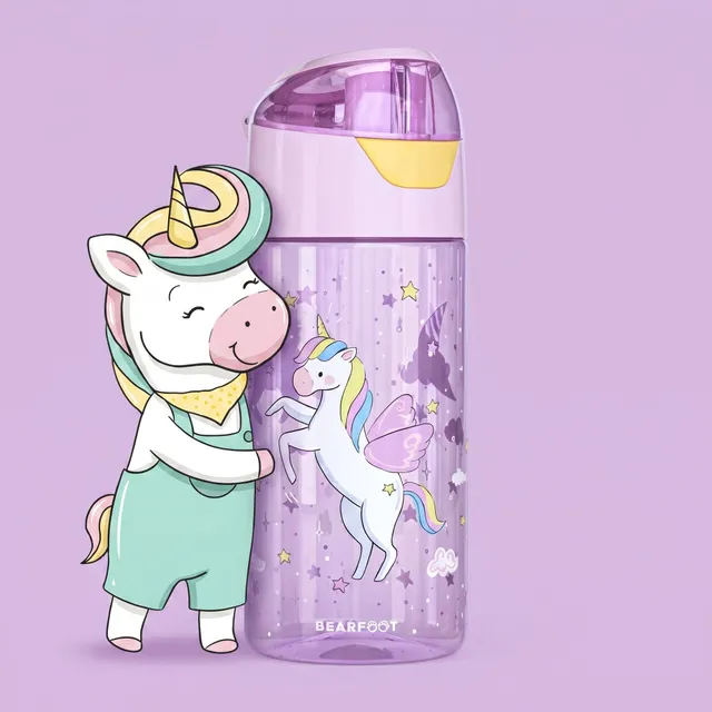 bearfoot-trinkflaschen-einhorn-450ml-trinkflasche-lila-bpa-frei image 1