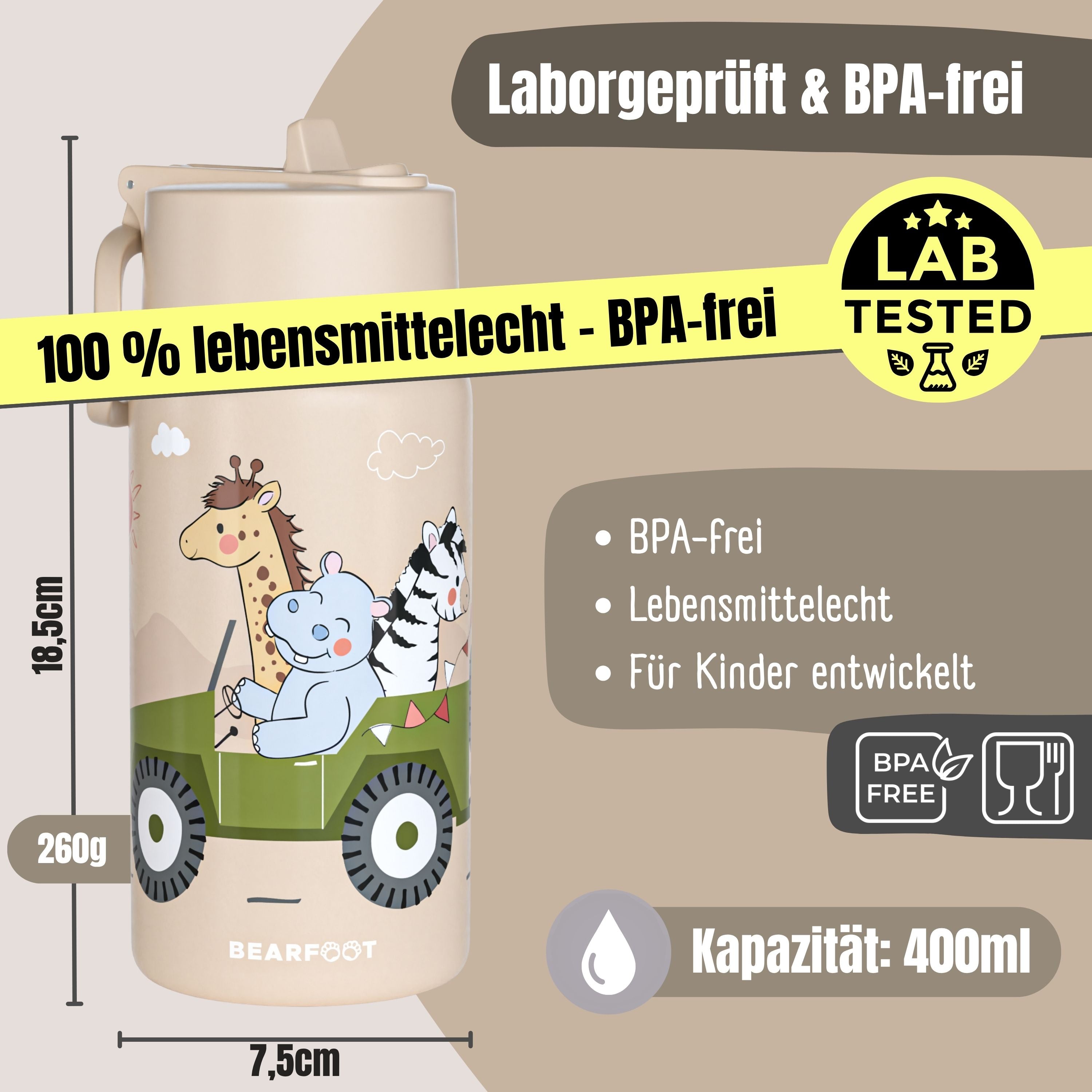 bearfoot-isolierflasche-kinder-400ml-safari-braun-edelstahl-thermo image 5