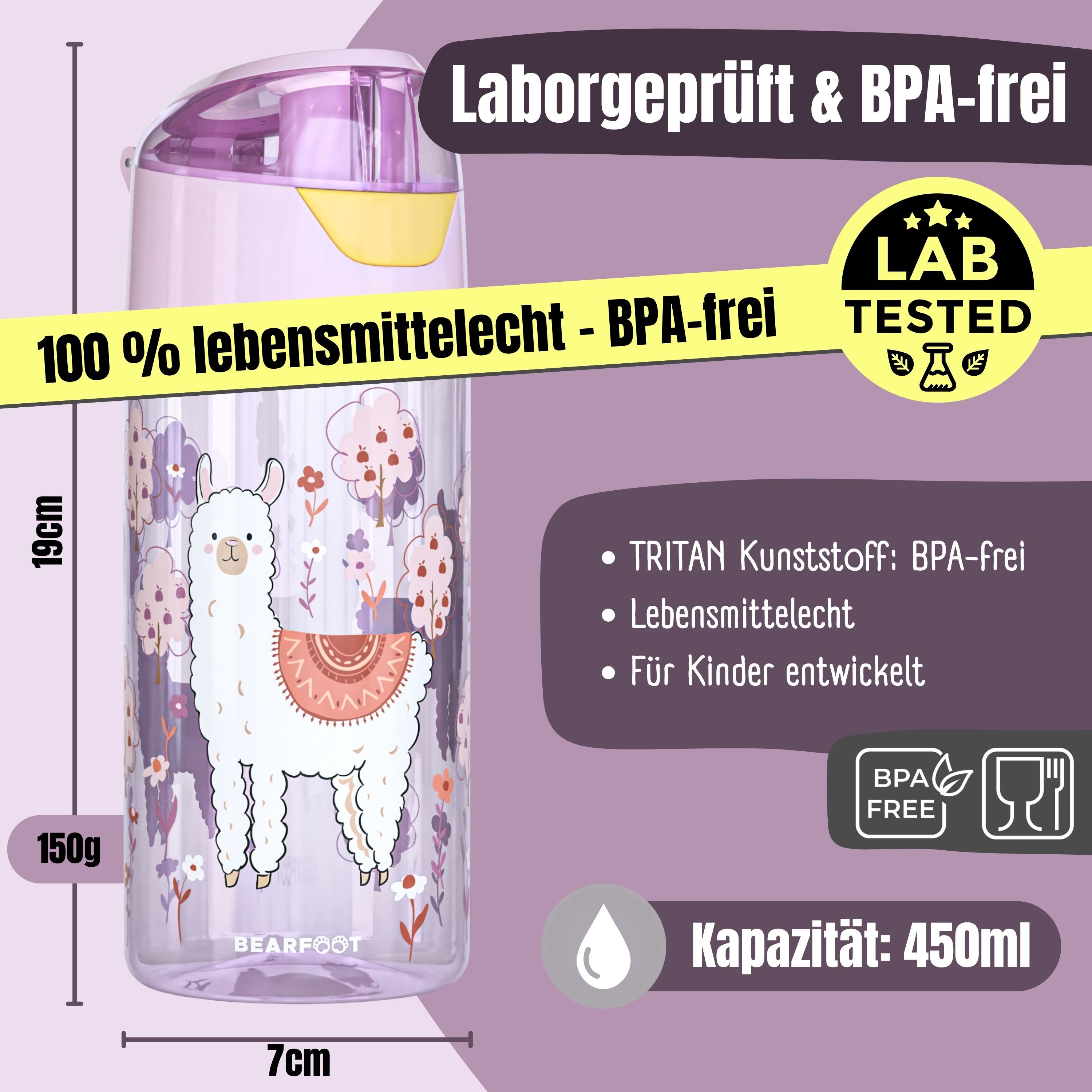 bearfoot-trinkflaschen-kindertrinkflasche-lama-450-ml-bpa-frei image 4