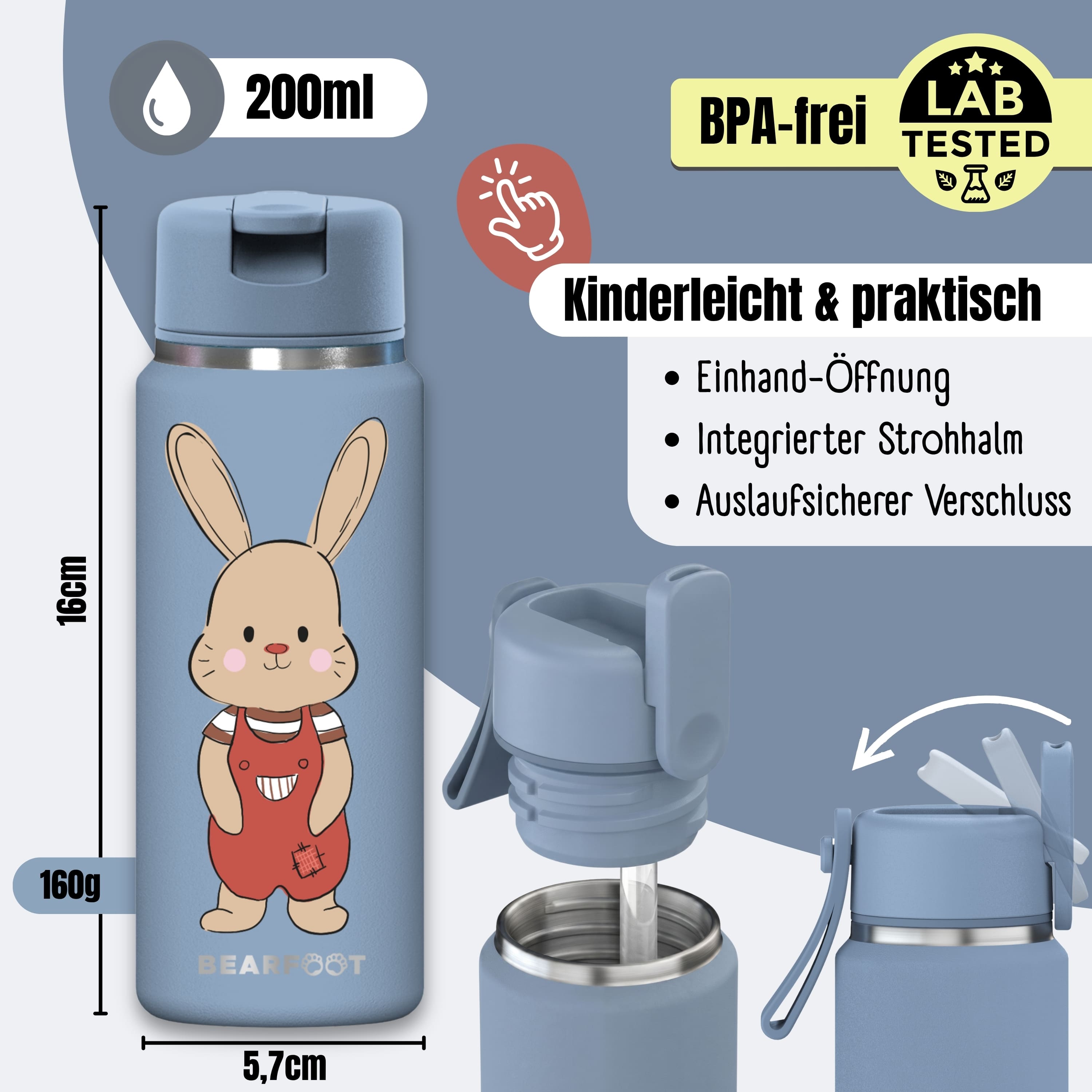 bearfoot-tiny-hase-trinkflasche-edelstahl-200ml-isoliert image 4