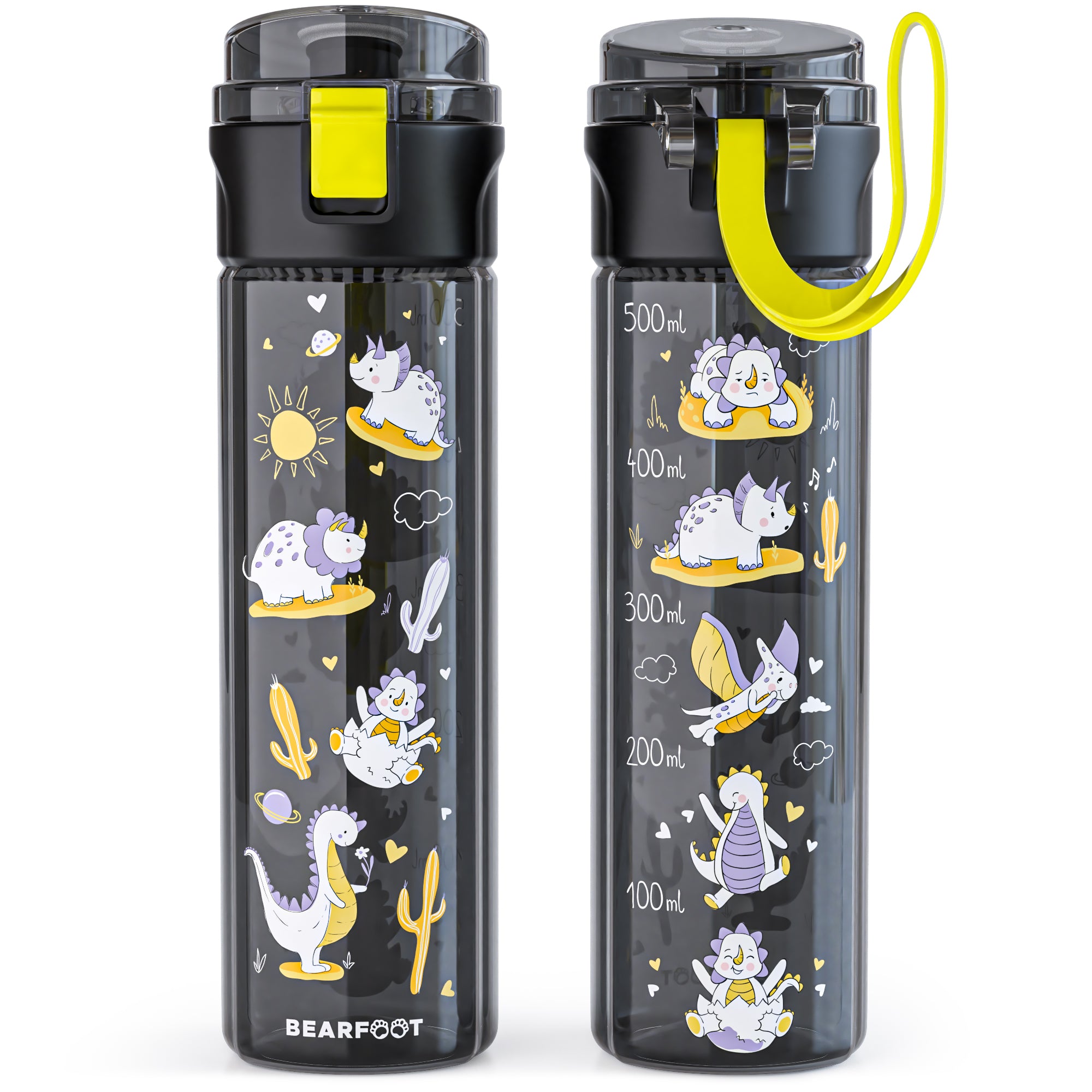 bearfoot-trinkflaschen-dinos-schwarz-trinkflasche-500-ml-bpa-frei image 1