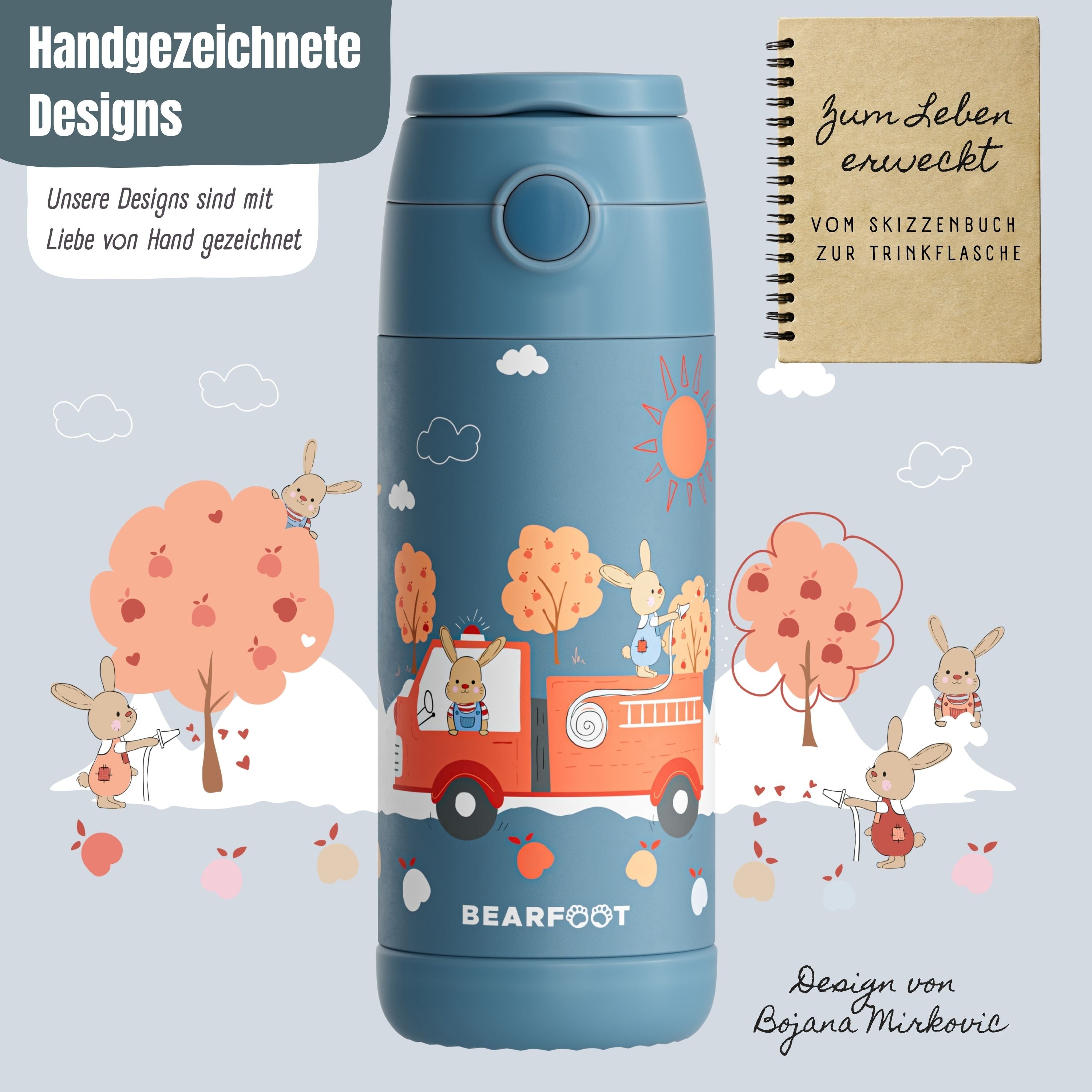 bearfoot-thermo-trinkflasche-feuerwehr-hase-blau-350ml image 4