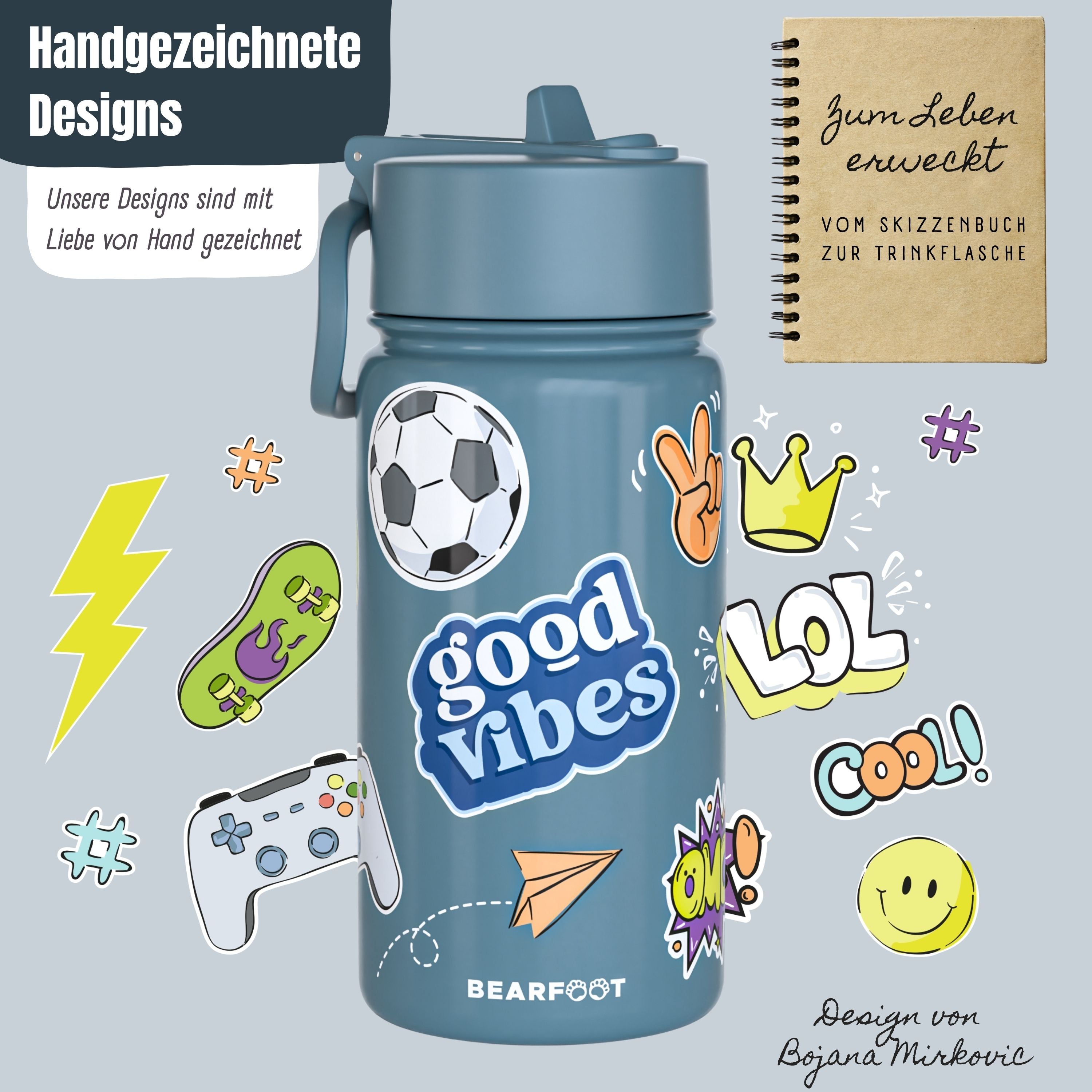 bearfoot-isolierflaschen-thermo-trinkflasche-edelstahl-sticker-blau-400-ml image 2