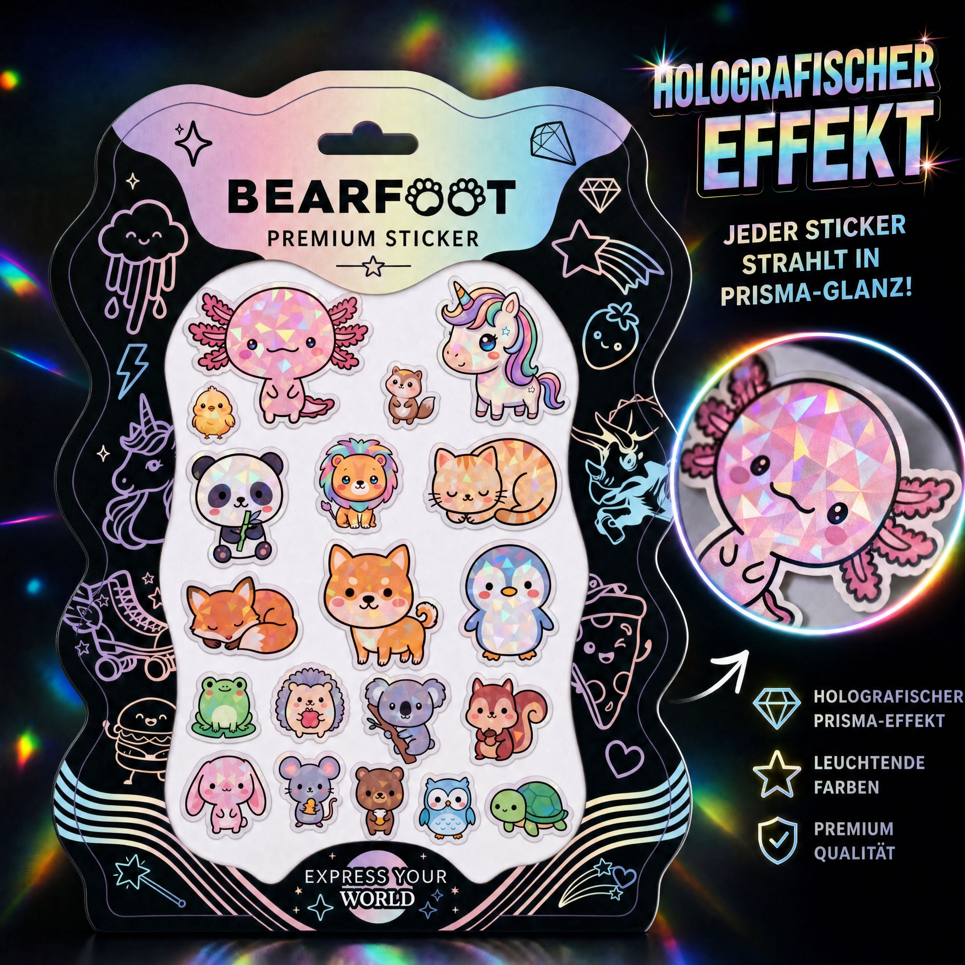 bearfoot-accessoires-premium-sticker-holografisch-din-a5-kawaii image 2