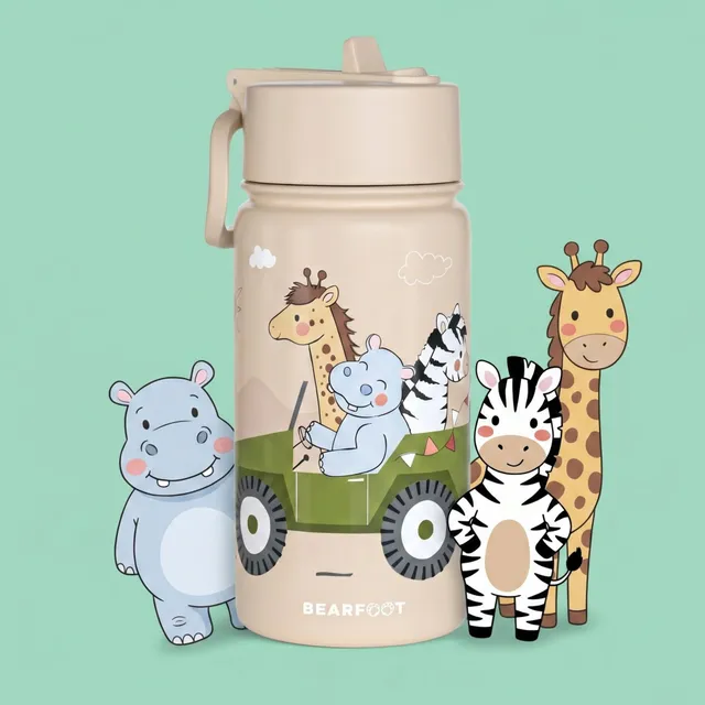 bearfoot-isolierflasche-kinder-400ml-safari-braun-edelstahl-thermo image 1