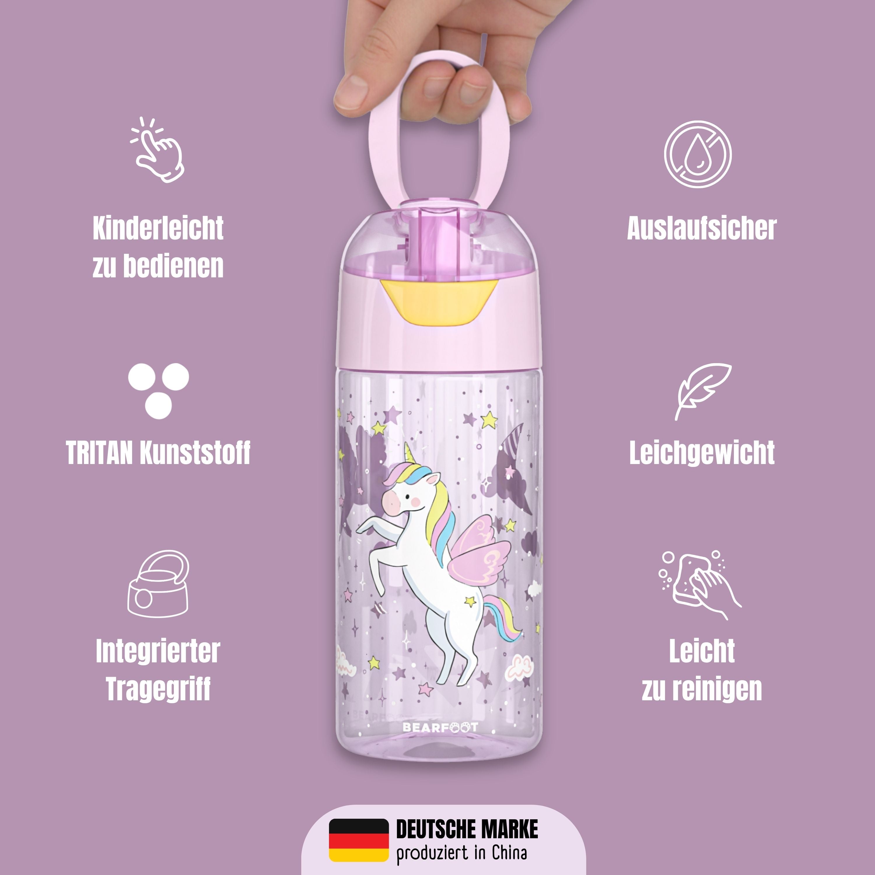 bearfoot-trinkflaschen-einhorn-450ml-trinkflasche-lila-bpa-frei image 7