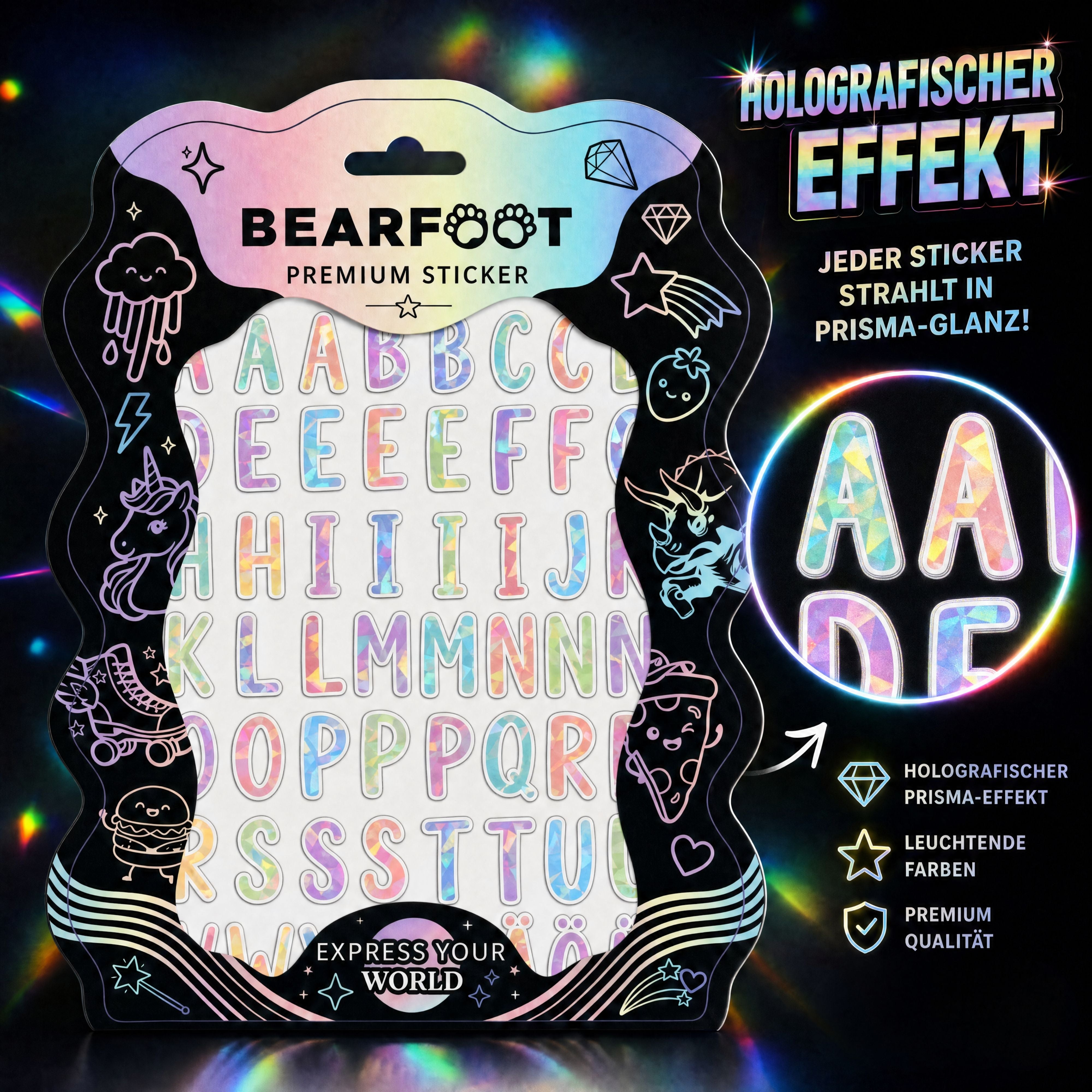bearfoot-accessoires-premium-sticker-din-a5-holografisch-buchstaben image 2