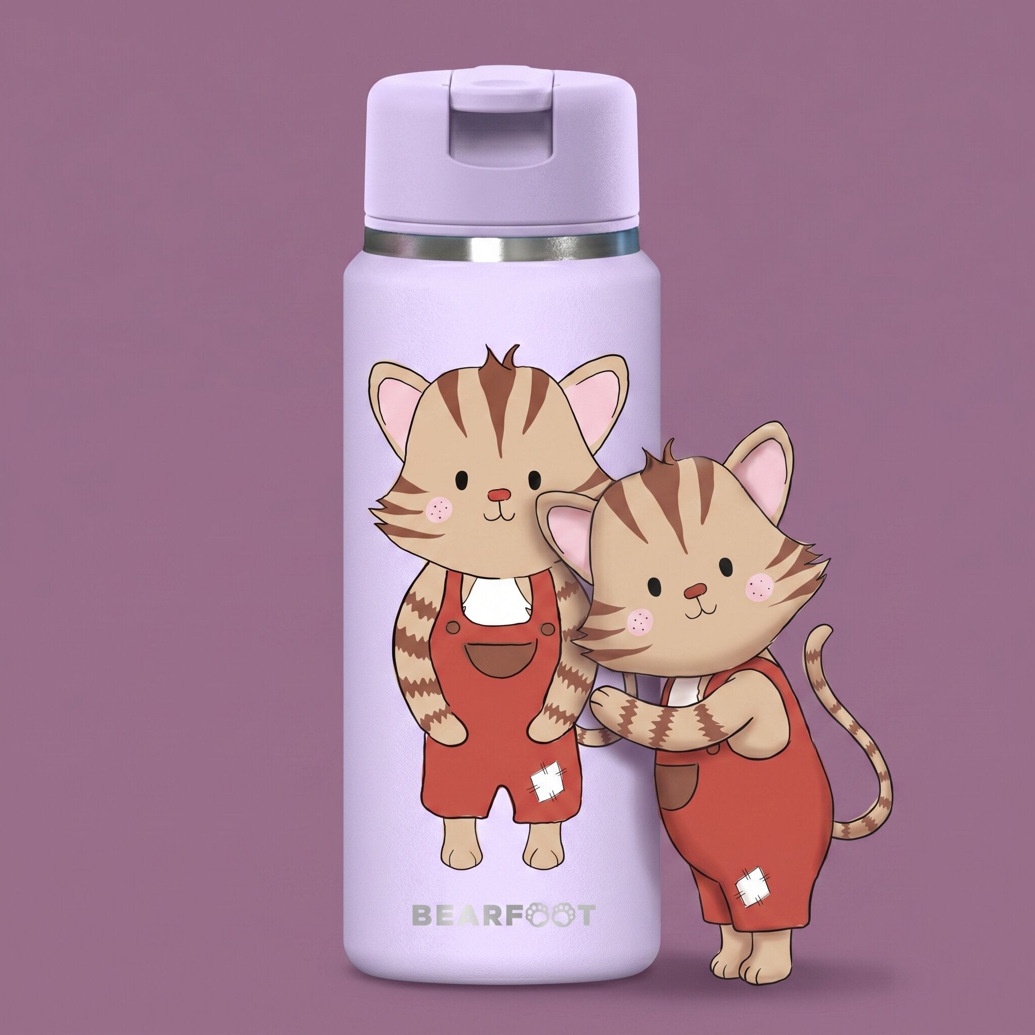 bearfoot-tiny-katze-lila-isolierflasche-200-ml-mit-strohhalm image 2
