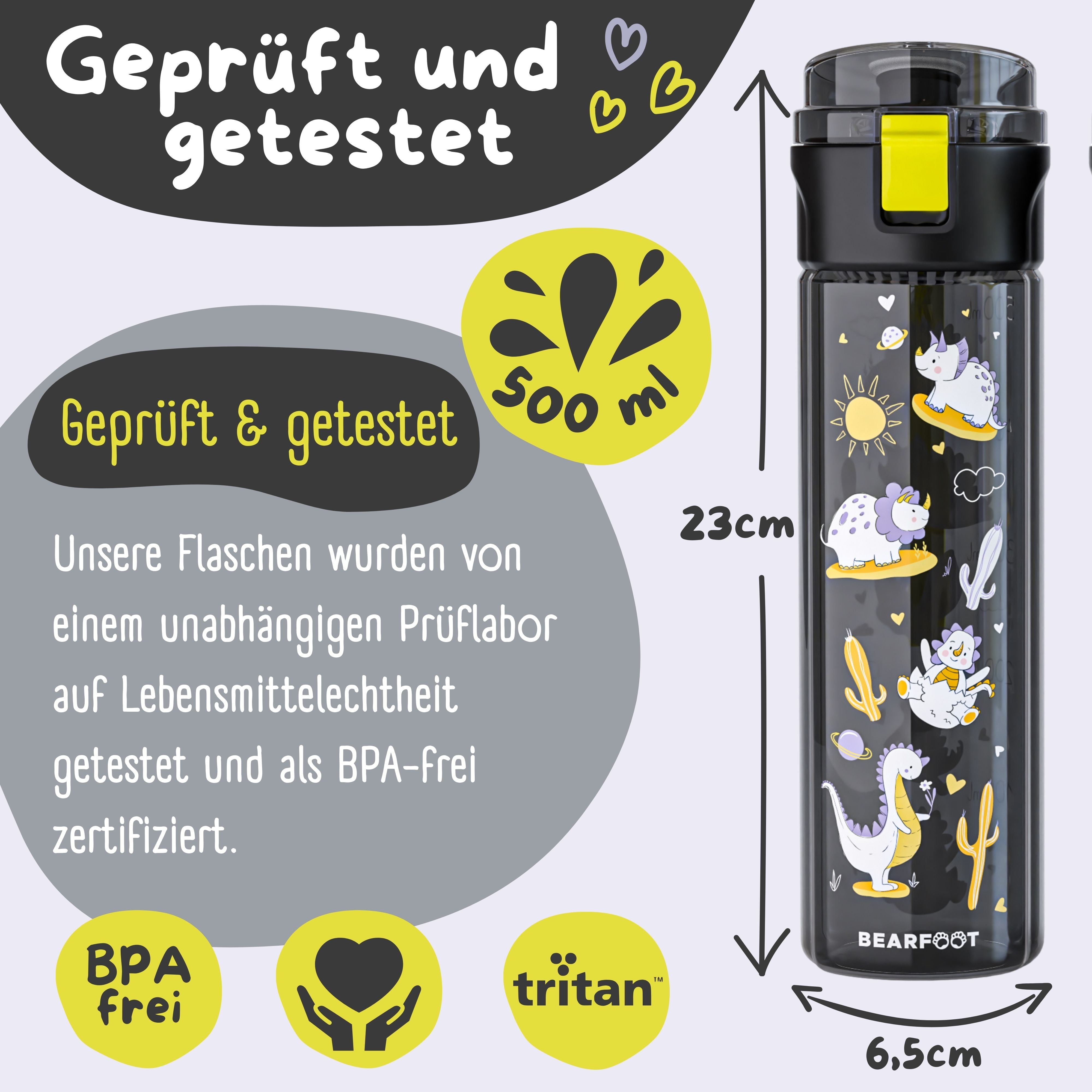 bearfoot-trinkflaschen-dinos-schwarz-trinkflasche-500-ml-bpa-frei image 5