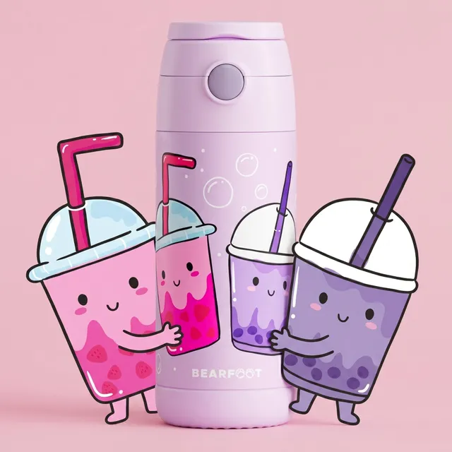 bearfoot-thermo-trinkflasche-kinder-bubble-tea-lila-350-ml-edelstahl image 1