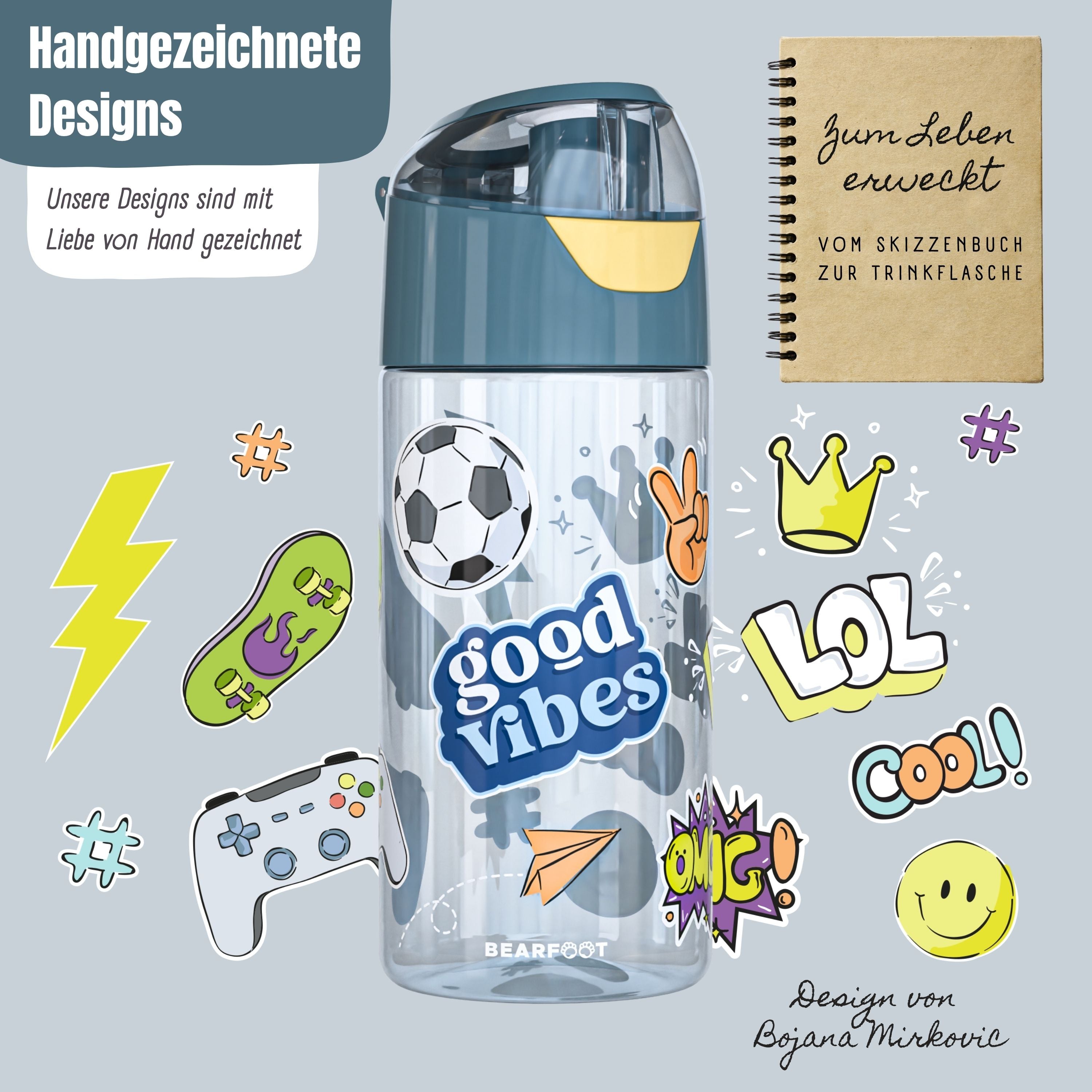 bearfoot-trinkflaschen-sticker-kinder-trinkflasche-450-ml-blau image 2