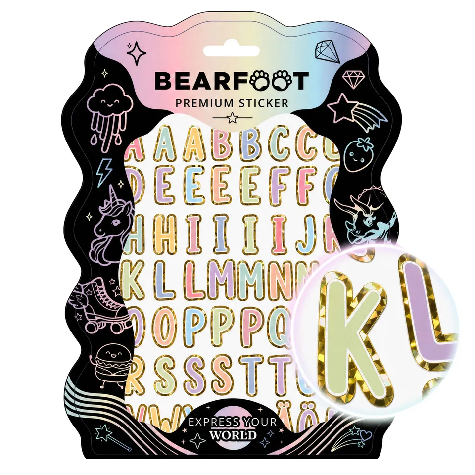 bearfoot-premium-sticker-a5-buchstaben-gold-holografisch image 1