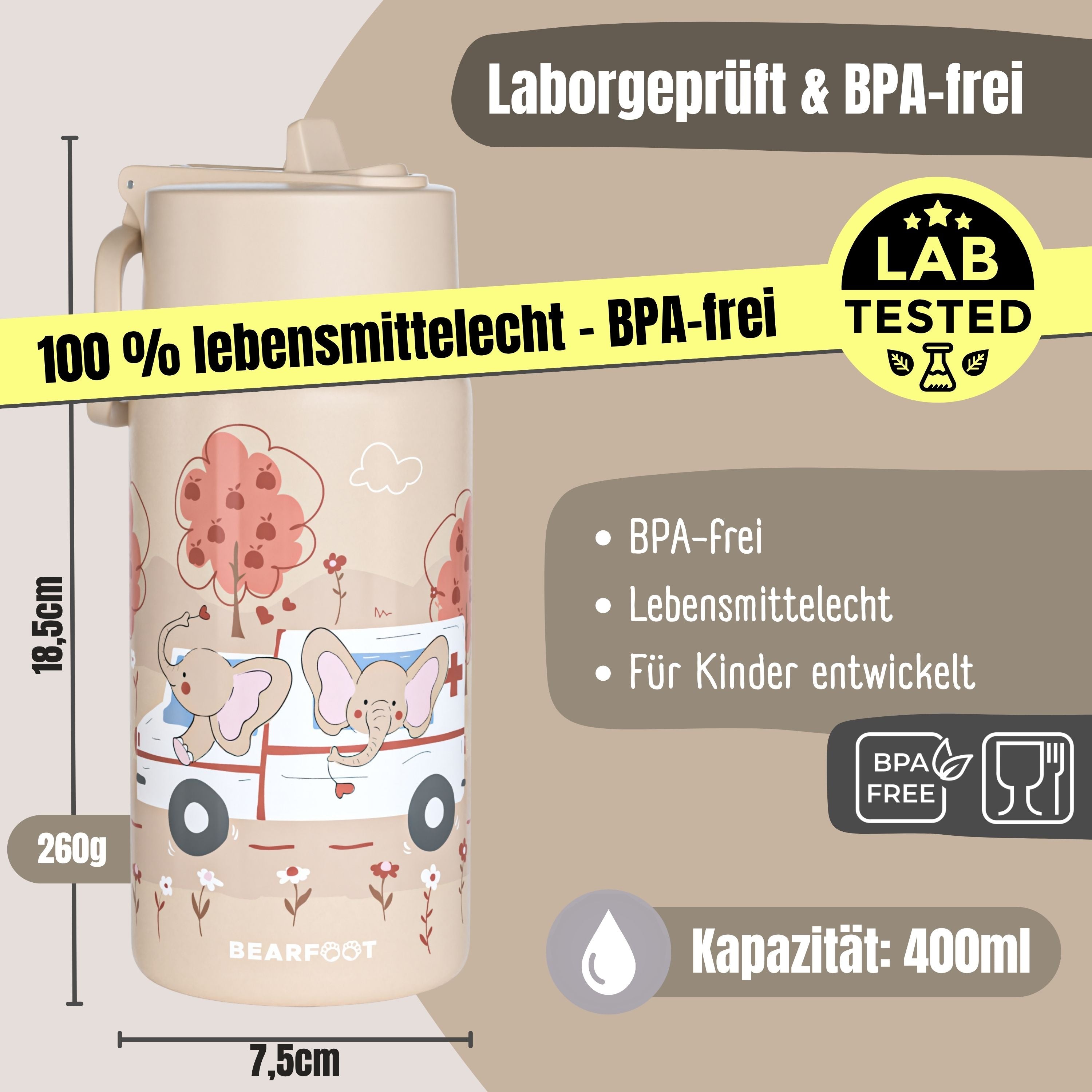 bearfoot-isolierflasche-kinder-krankenwagen-braun-400ml image 4