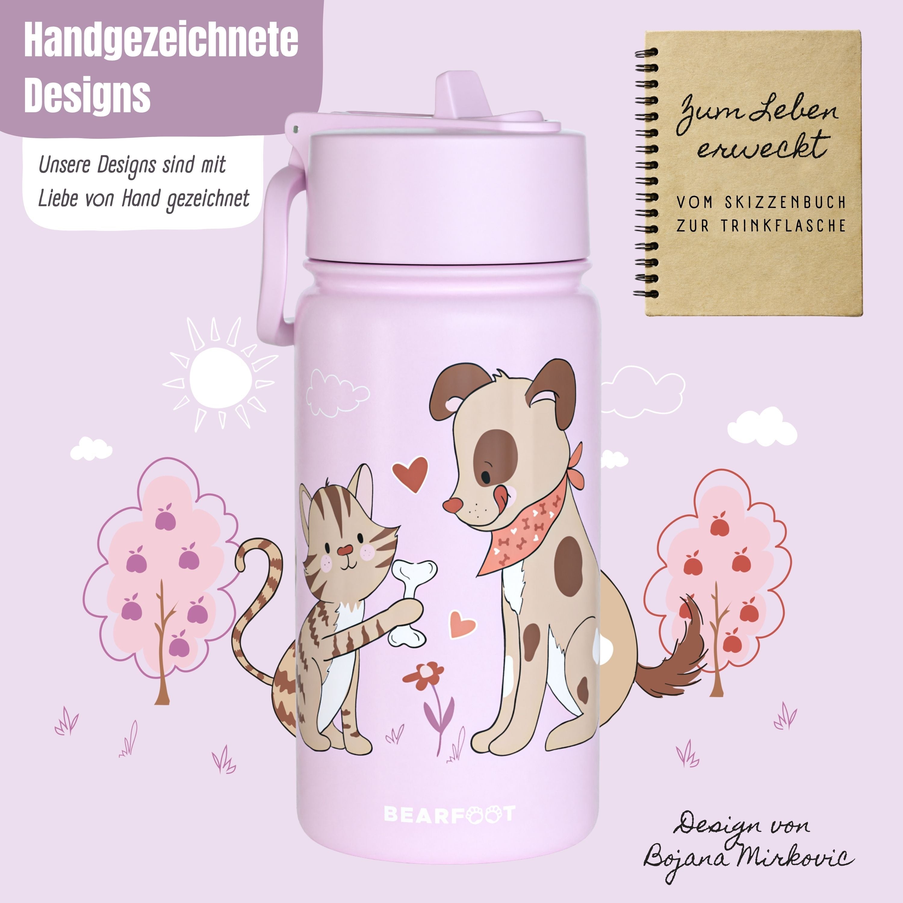 bearfoot-thermo-trinkflasche-edelstahl-hund-katze-lila-400ml image 2